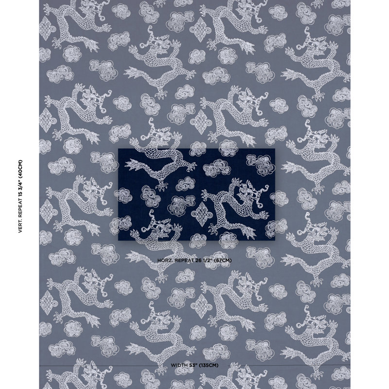 Dragon Embroidery Fabric, Navy