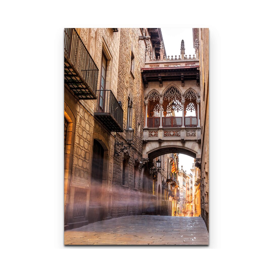 Leinwandbild Brücke im Barri Gotic