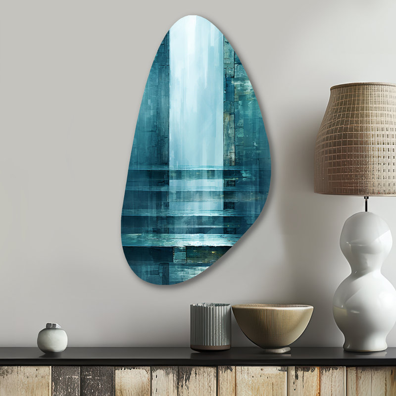Porte ø  l'autre cø´té turquoise Riverside I - Abstrait collage d'automne, art mural asymétrique en métal, H 31 po x l 17 po