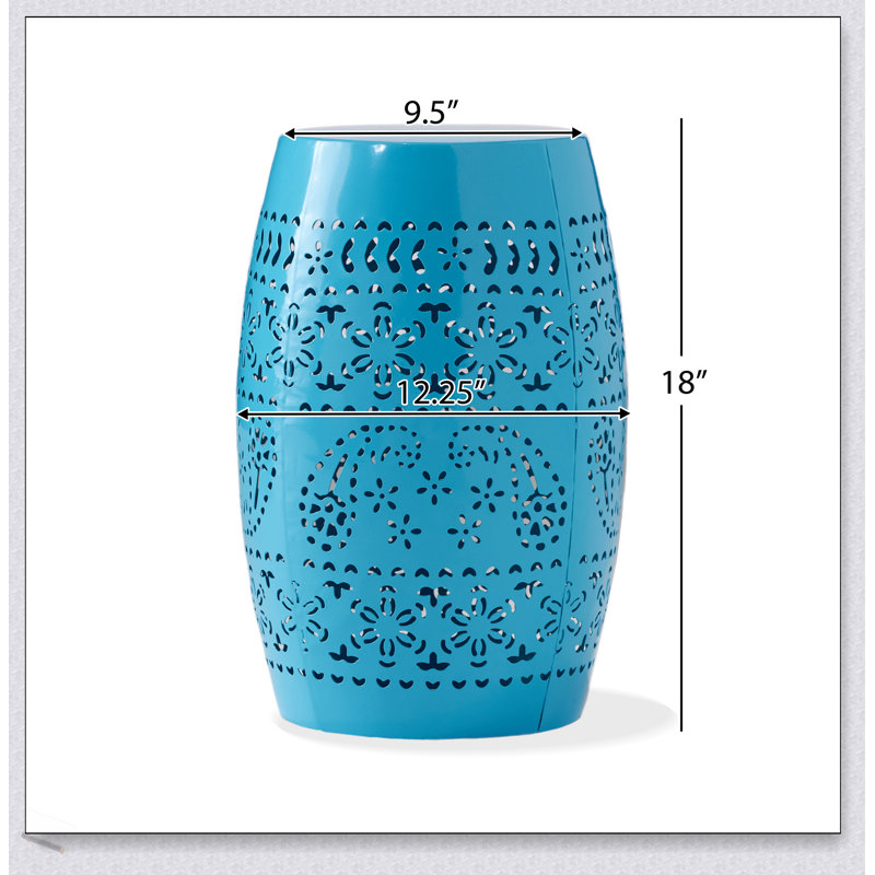 Ruby Side Table, Lace Cut Metal End Table For Outdoor & Indoor Use, Barrel Shape Accent Table With No Assembly Needed For Garden, Patio, Living Room, Backyard Decor