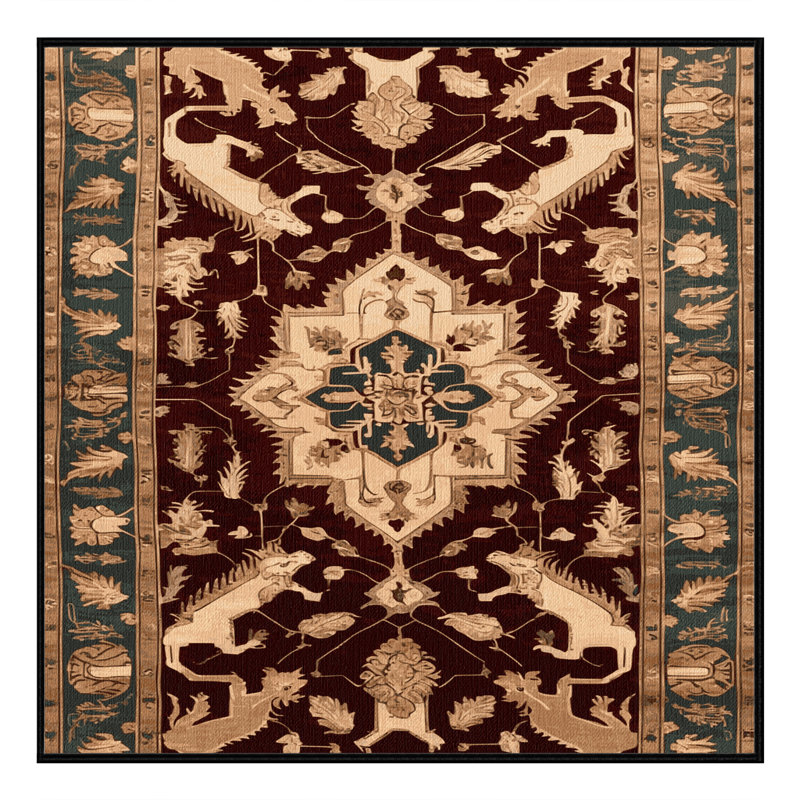 Tapis persan noir lavable à la machine, Carré 5 pi