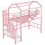 Lit mezzanine en métal avec toit et boîte de rangement, simple, rose