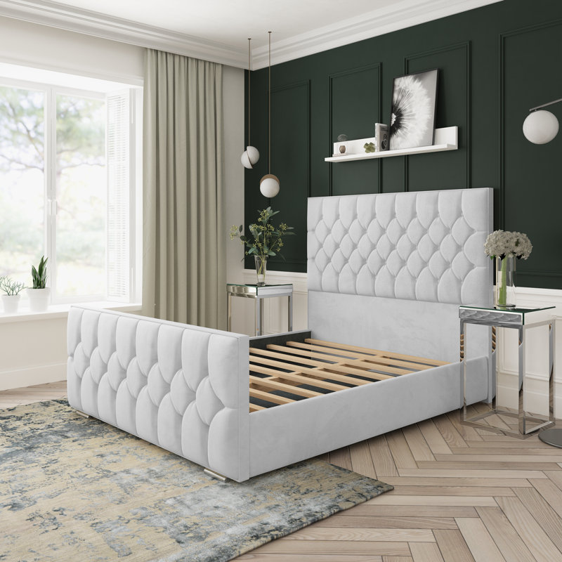Upholstered Bed, Small Double (4'), White
