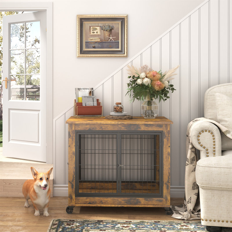 Stylish Pet Crate Side Table With Multiple Access Options And Mobility Feature