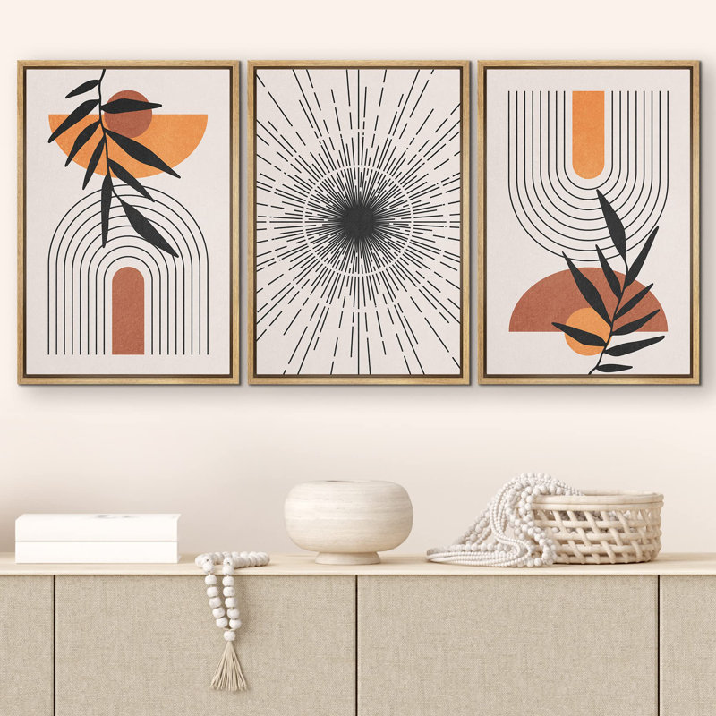 " Geometric Mid-Century Polygon Plants Nature Abstract Illustrations Modern Art Boho Decor " 3 - Pieces on, Naturel