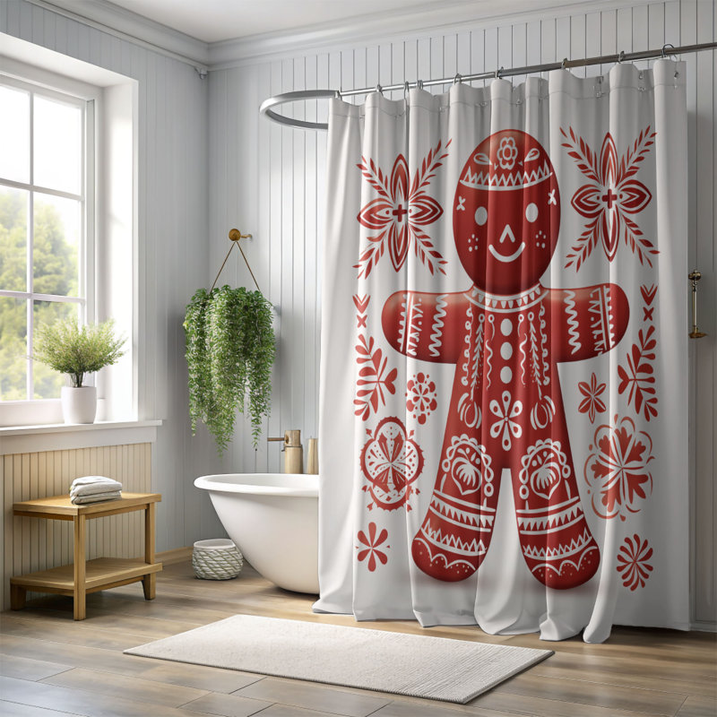 Rideau de douche 1 pièce Nordic Yuletide, H 74 po x l 71 po