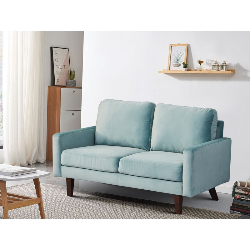 Square Arm Loveseat, Light Grayish Cyan, 35" H x 60" W x 33" D