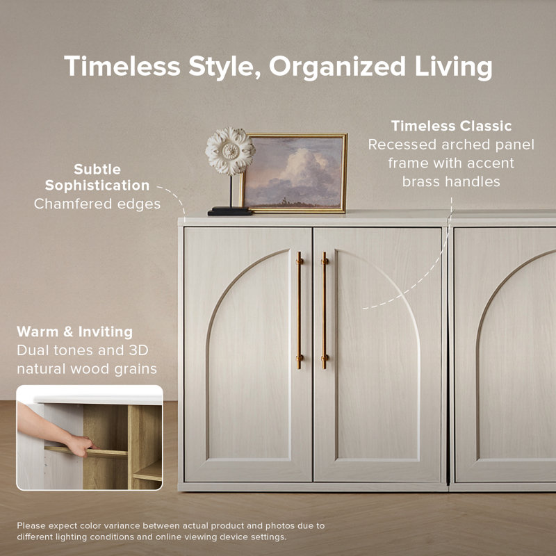 Mercer41 Evers Arched Storage Cabinet, Sideboard Buffet Cabinet With Storage, White