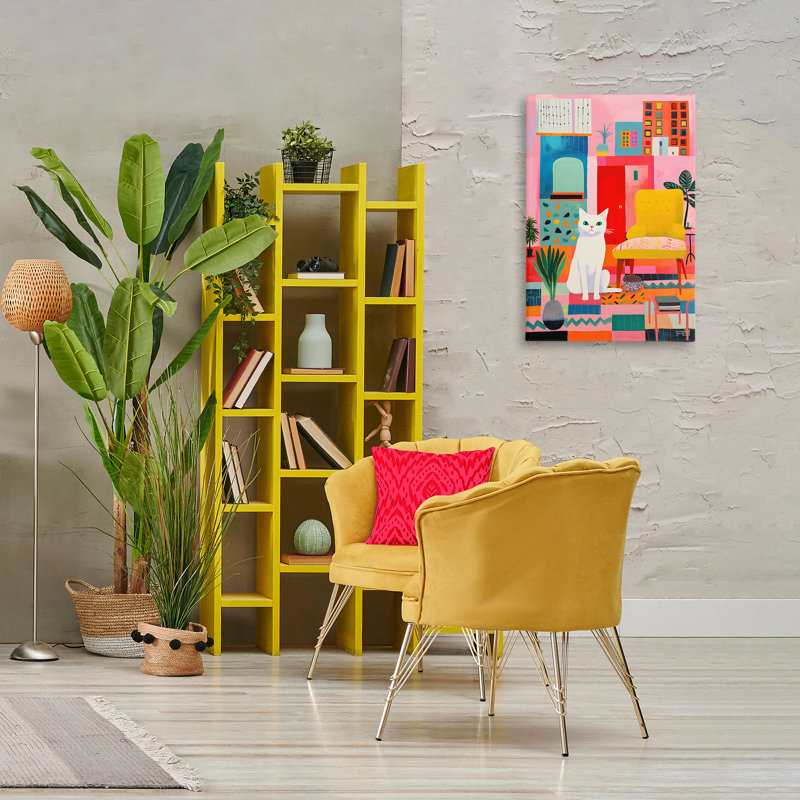 «Cat in Eclectic Interior», art mural sur toile par Roozbeh Bahramali, H 30 po x l 20 po