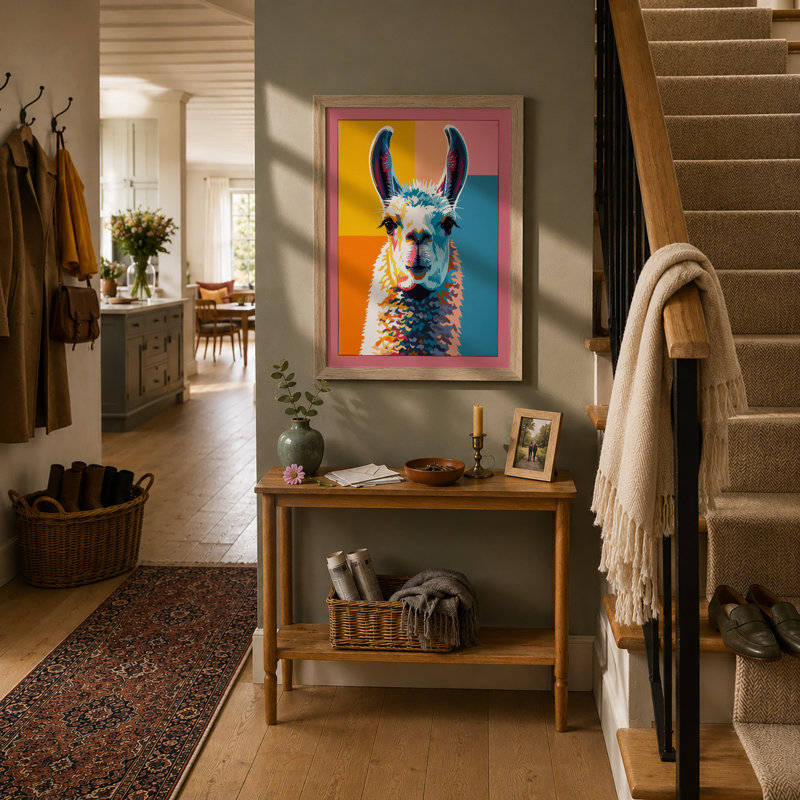 Colourful Llama Pop Art Modern - Print, A1 - 84.1 x 59.4 cm, Oak