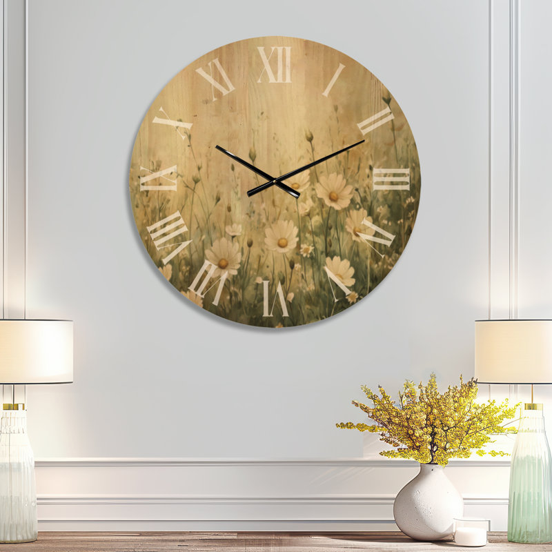 Très grande horloge murale imprimée en bois - Horizon crème, Large