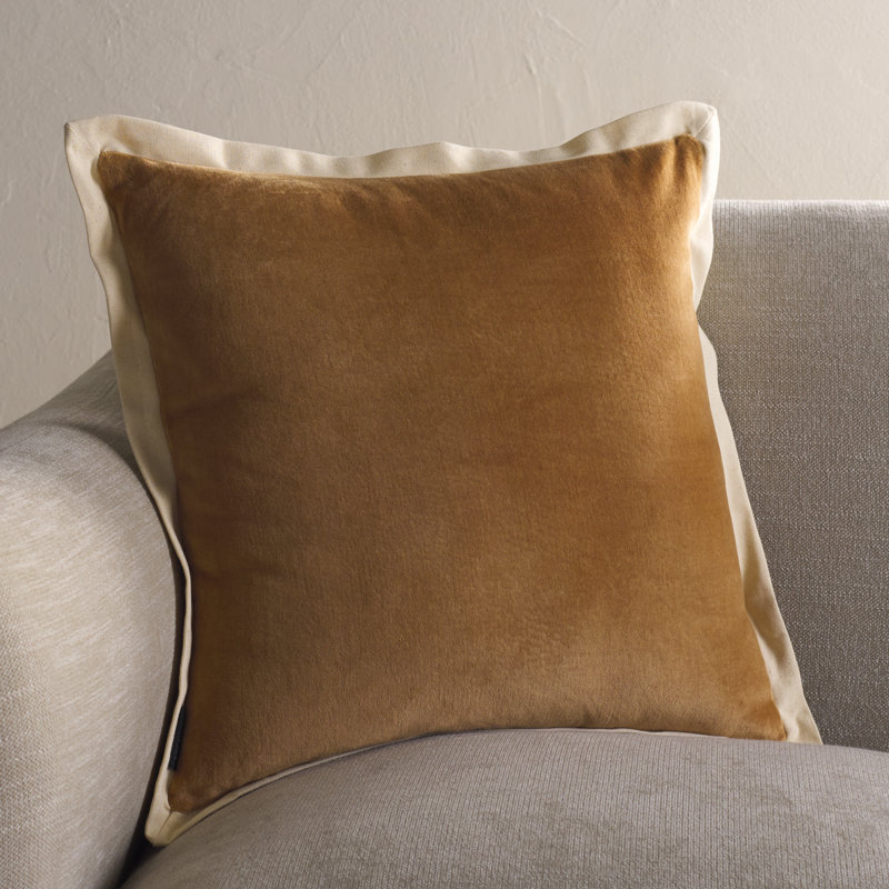Camel and Natural Cotton Square Throw Pillow, 18" x 18"