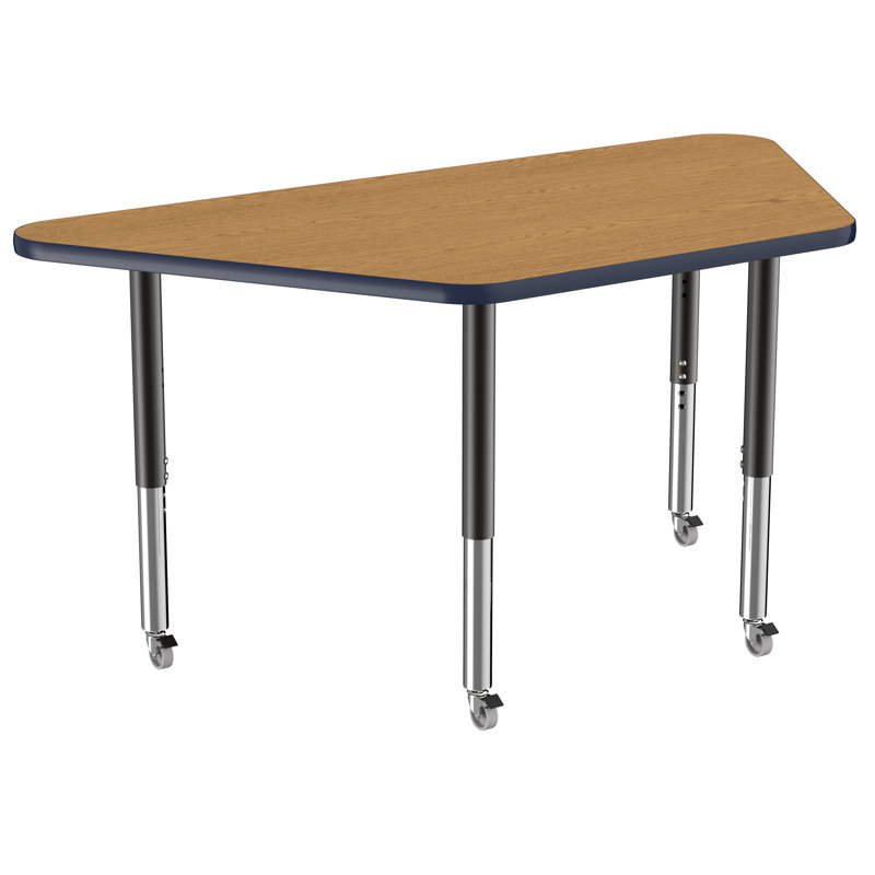 Table d'activité trapézoïdale à hauteur réglable avec pieds trapus, 30" x 60", Maple/Green/Black, Super