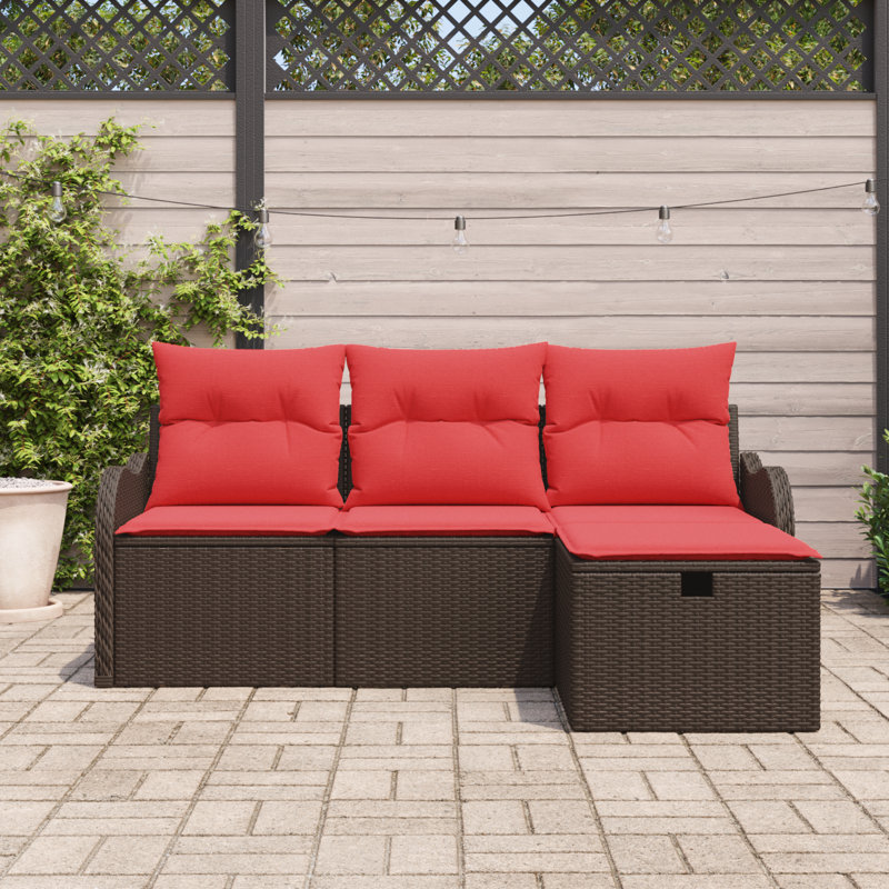 Ensemble de canapé avec coussin vidaXL 4 pièces vidaXL, Structure brune / coussin rouge
