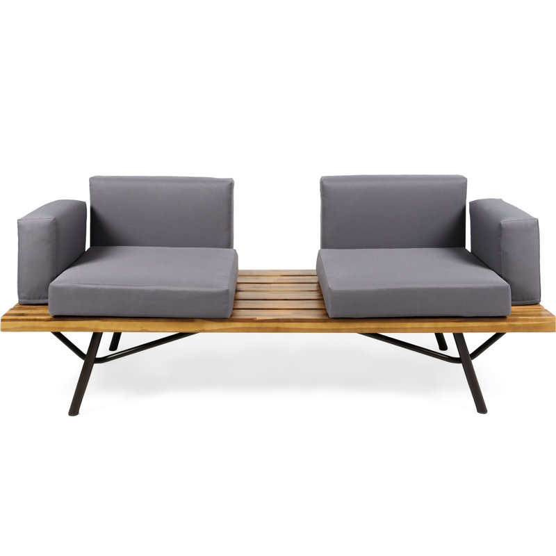 2 Seater Patio In Wood - Finish And Comfortable Cushions Modern With Iron Legs For Use