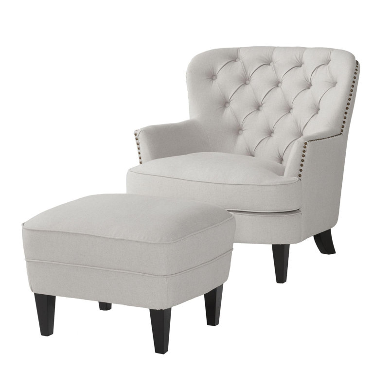 Michaelson Upholstered Armchair with Ottoman, Light Gray Fabric