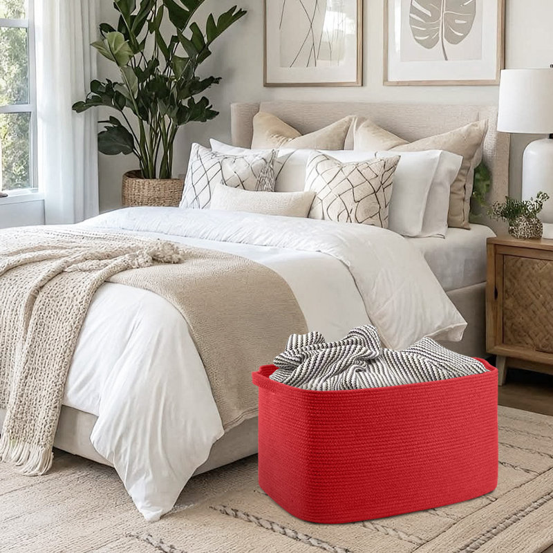 Très grand panier de rangement en corde de coton 62L avec poignées - Panier à couverture tissé pour vêtements, couvertures, coussins et jouets