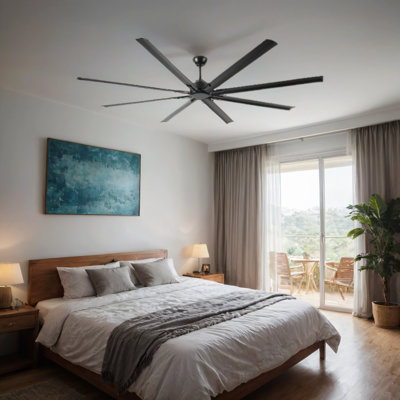 Ventilateur de plafond industriel à courant continu de 96 pouces, grand ventilateur de plafond avec 8 pales réversibles, télécommande à 5 vitesses, ventilateurs de plafond pour la maison ou le garage, noir / blanc