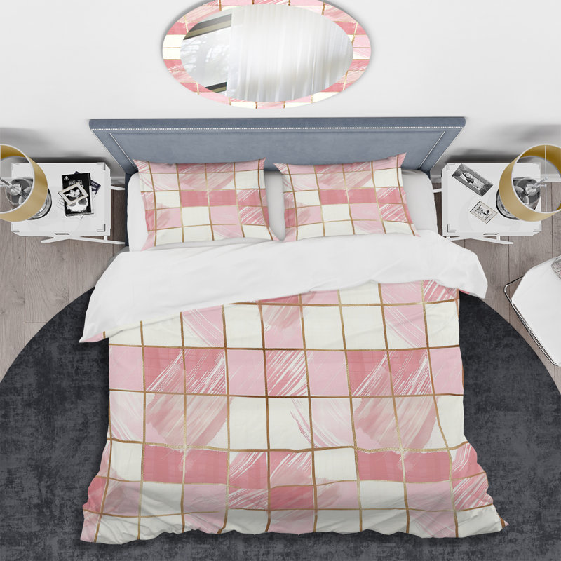 Ensemble de housse de couette rose beige Midcentury III - Glam, Housse de couette très grand + 2 taies décorativ