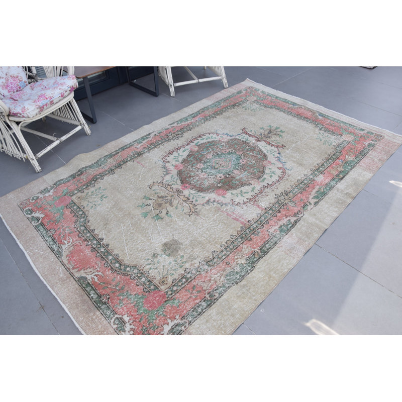 Grand tapis turc beige rétro idéal pour la salle à manger ou la chambre à coucher à thème tribal