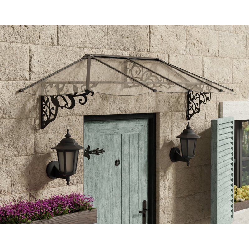 Palram - Canopia Lily 9' x 3'  Acrylic Galvanized Steel Stationary Dome Door and Window Awning Black/Clear