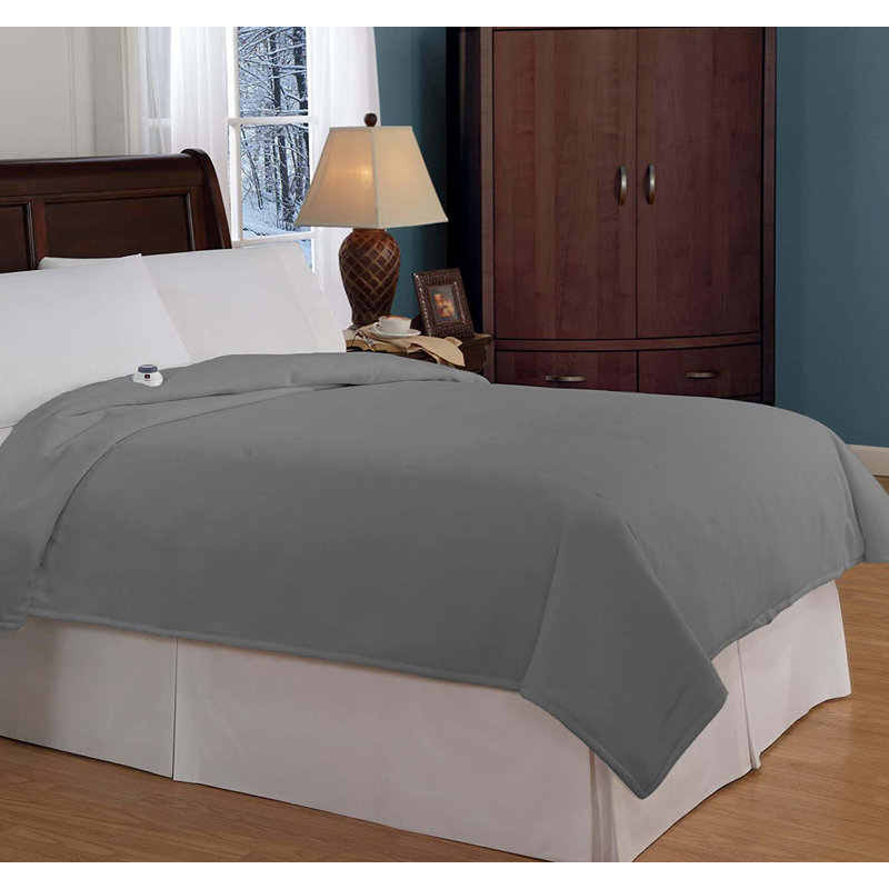 Twin Gray Microfleece Electric Heated Blanket with Analog Control
