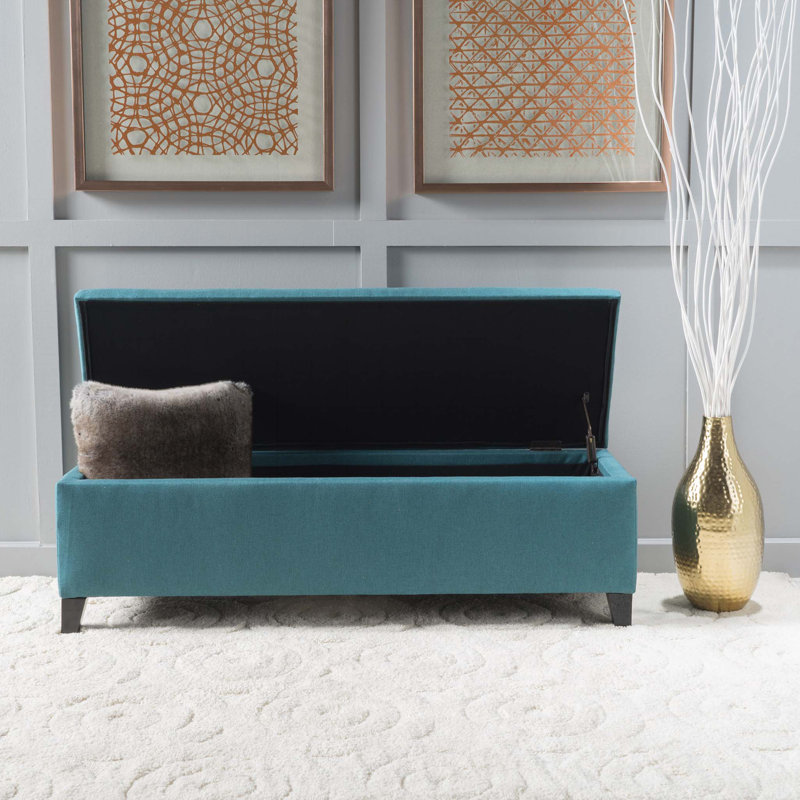 Schmit Fabric Upholstered Storage Bench, Teal, 16.25" H x 51.25" W x 17.50" D