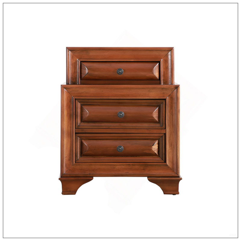Table de chevet durable avec placages en bois véritable et finition teinte foncée, parfaite pour le rangement et le style de la chambre à coucher.