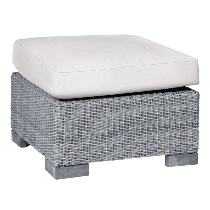 Club Outdoor Ottoman with Cushion, Oyster, No Welt, Linen Snow