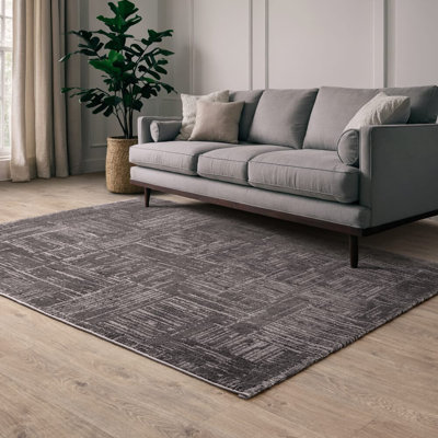 Sugna Geometric Criss Cross Charcoal Area Rug