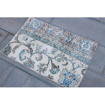 Vintage Turkish Small Antique Rug Ideal for Bathroom or Door Mat in Brown Tone