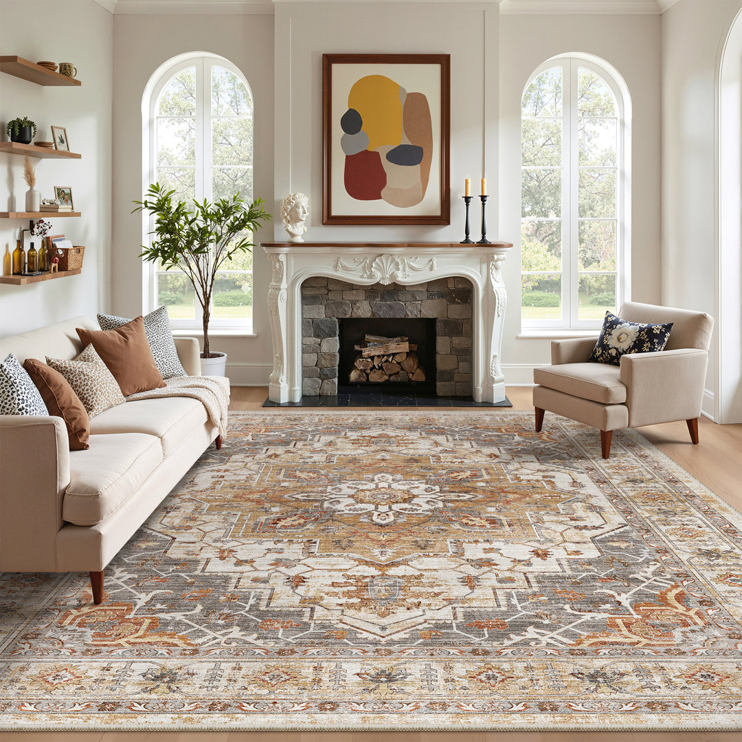 Washable Rug - Stain Resistant Non-Slip Area Rugs for Living Room Bedroom(Turmeric/Grey) Bungalow Rose Rug 