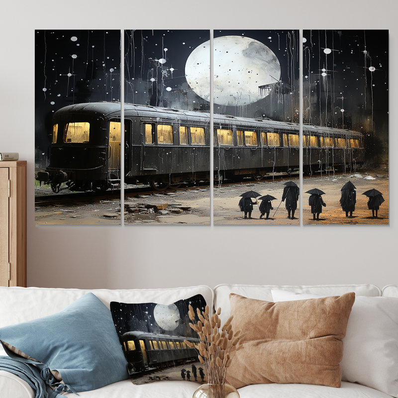 «Black Union Train Station I - Transport train», ensemble d'art mural 4 pièces, H 28 po x l 48 po