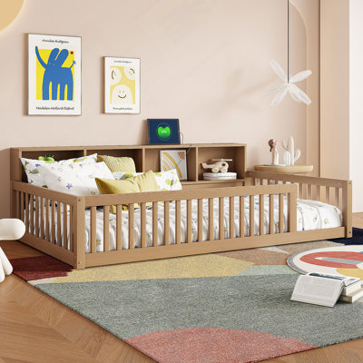 Lit en bois simple TG avec armoires de rangement et ports USB