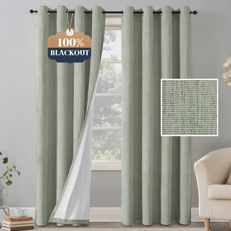 Chenille Linen Blackout Curtain 2 Panels Thermal Insulated Textured Soft Linen Look Curtains Anti-Rust Grommet Window Drapes