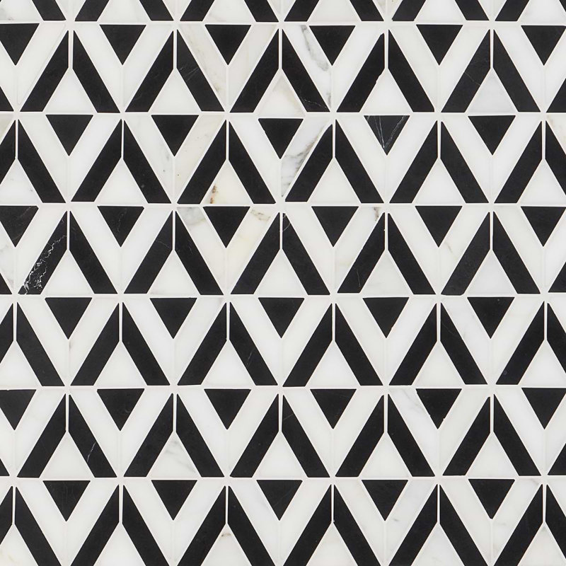 Monroe Triangle Calacatta And Mosaic Tile, Black/White