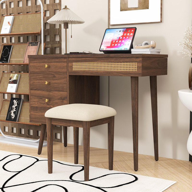 Makeup Vanity Desk with LED Flip-Top Mirror, Stool, 3 Drawers & 10 Compartments
