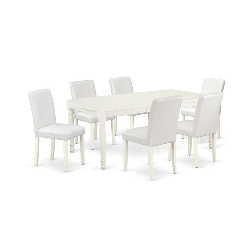 Ensemble de table de salle à manger 7 pièces 7 pièces Modernes, Lin blanc, Blanc, 7 pièces : table, 6 chaises