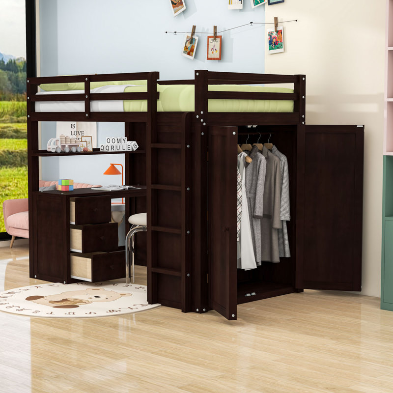 Loft Bed With Desk, Drawers, And Wardrobe, Twin, Espresso