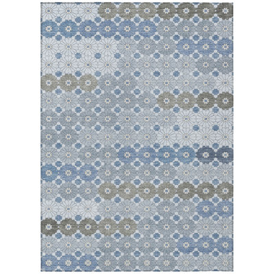 10' X 14' Denim Blue Gray And Ivory Floral Washable Indoor Outdoor Area Rug
