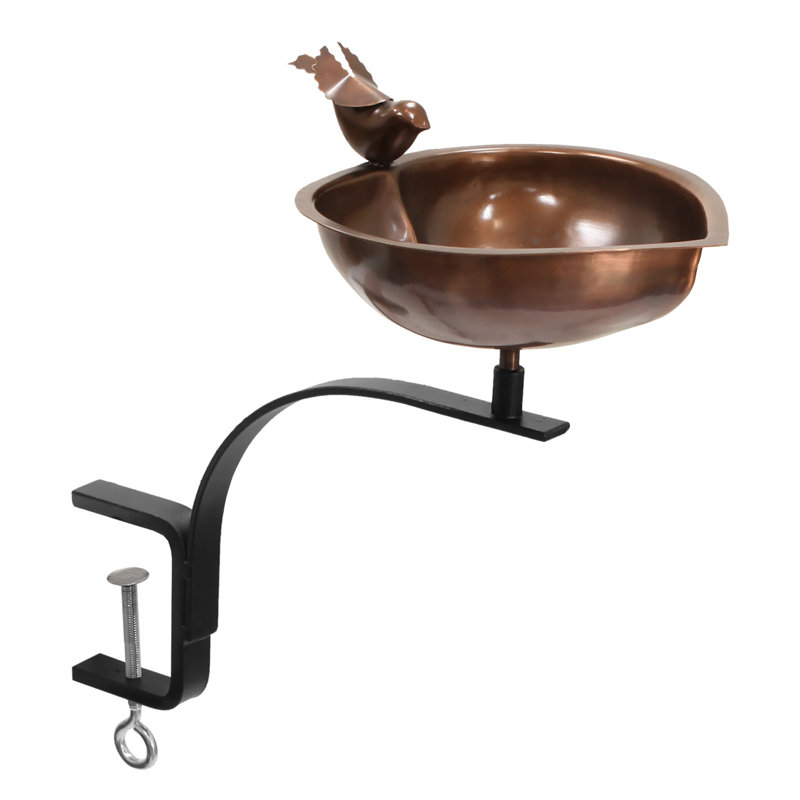 15.7" Copper Heart Shaped Birdbath with Iron Rail Mount