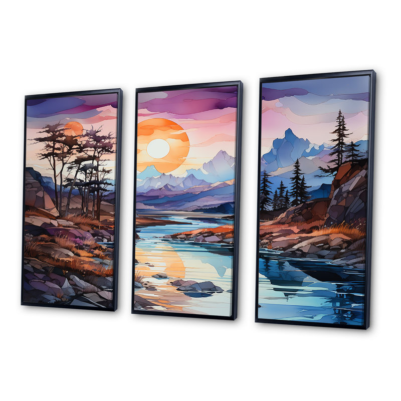 Glacier Sunrise In Canada - Ensemble de décoration murale Glacier, Cadre flottant noir, H 40 po x l 60 po x P 1 po