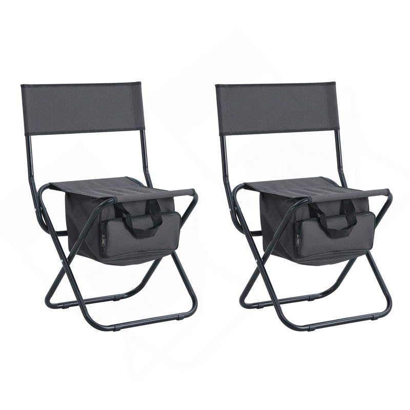 2-Piece Folding Outdoor Chair With Storage Bag, Portable Chair For Indoor, Outdoor Camping, Picnics And Fishing,Grey, Gray