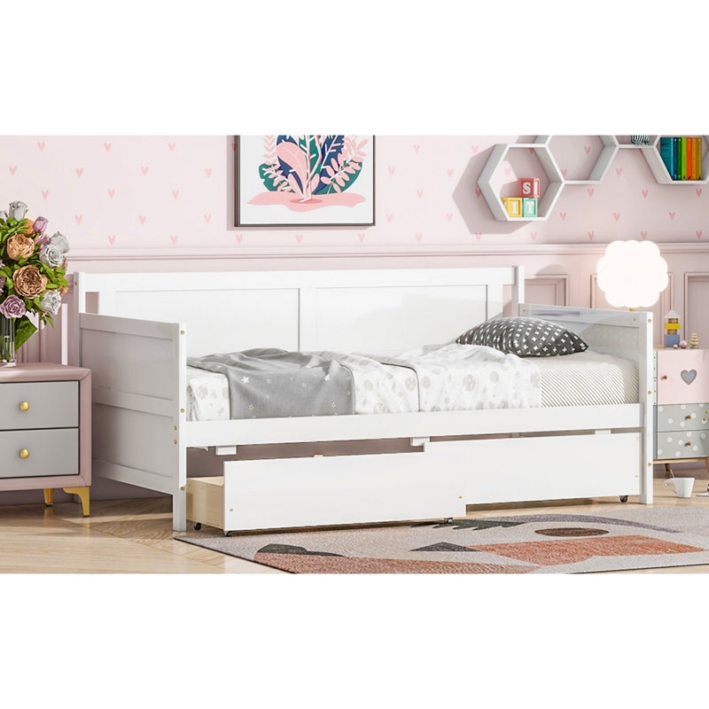Twin Size Pine Wood Daybed With Two Storage Drawers ,White(OLD SKU:W50426285), White