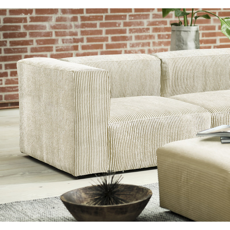 Tufted Corner Wedge Grey Linen Like Fabric 1pc Cushion Nail heads Wedge Sofa Wooden Legs