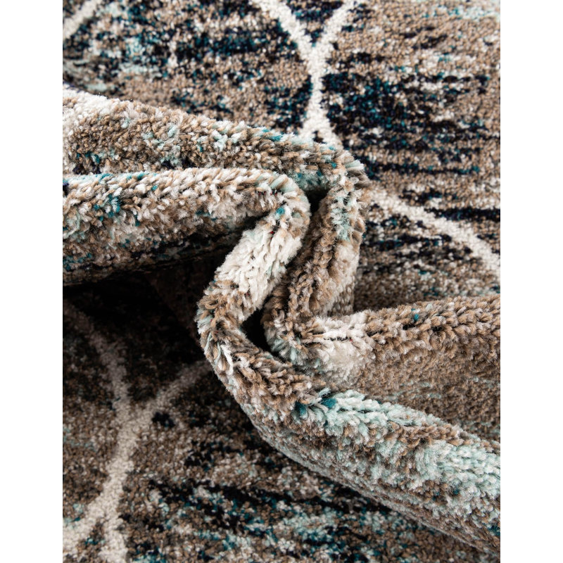 Tapis géométrique Llanet, Rectangle 2 pi x 3 pi 1 po, Bleu multicolore