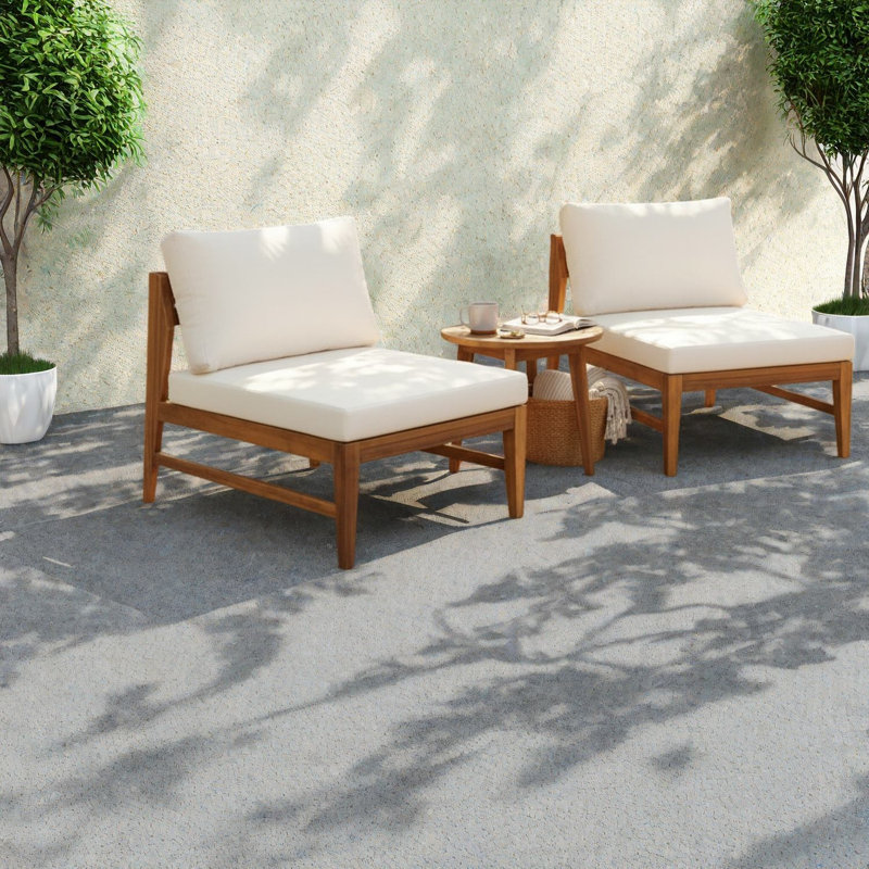 Chaises longues de patio modernes, ensemble de 2 en bois d'acacia, coussins crème