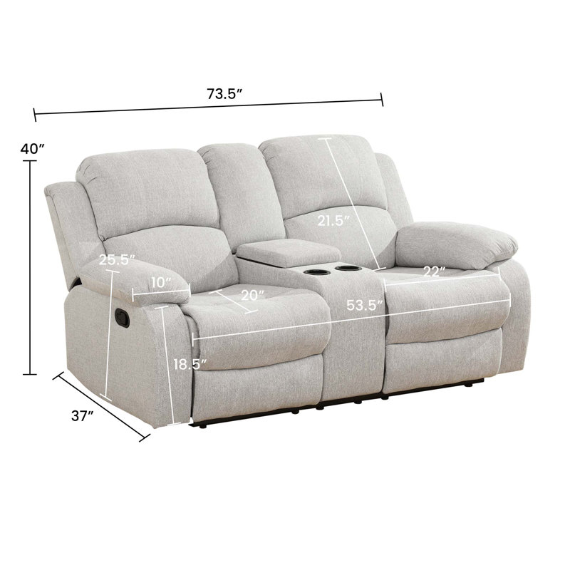 Double fauteuil inclinable manuel, causeuse rembourrée avec porte-gobelets, ligne, blanc, Lin blanc