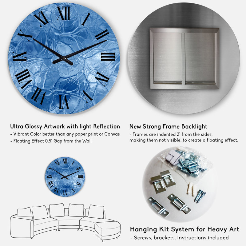 Blue Ice Structures - Modern wall clock, Medium