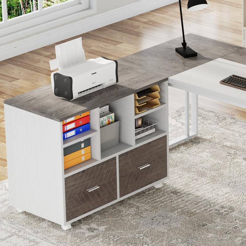 2-Drawer Wood File Cabinet, Gray/White